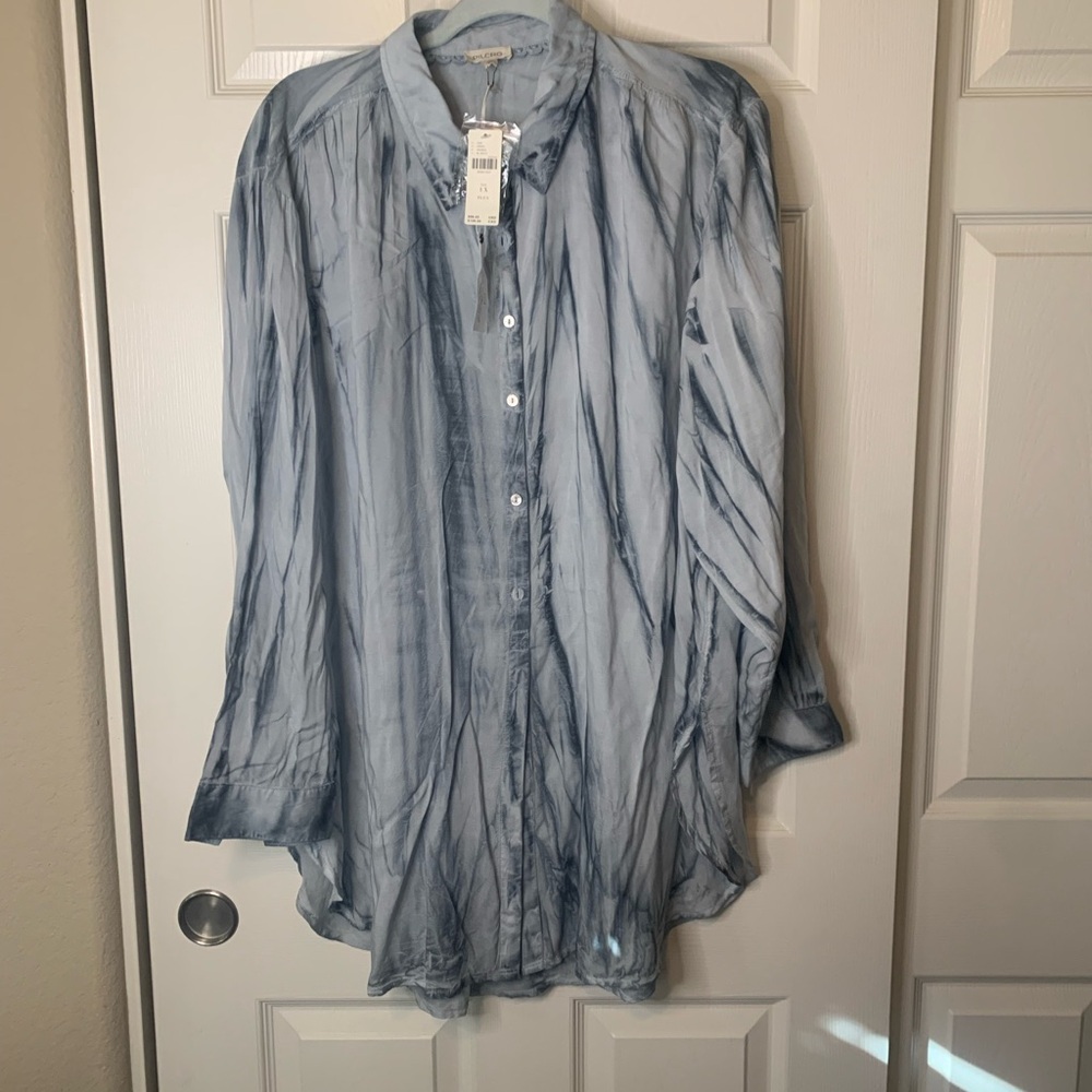 Women’s Pilcro Anthropologie 1/2 Button Popover Blue Tie Die Tunic Shirt| 1X NWT - Picture 1 of 9